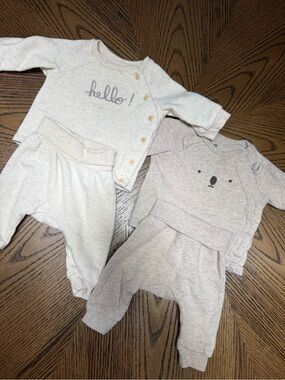 (2) H&M Neutral Infant Two-Piece Sets - "hello!" & Bear NB